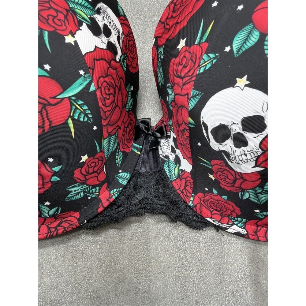 Torrid Curve Skull & Rose Print Push-Up Bra Black & Red Size 42B - Picture 2 of 6